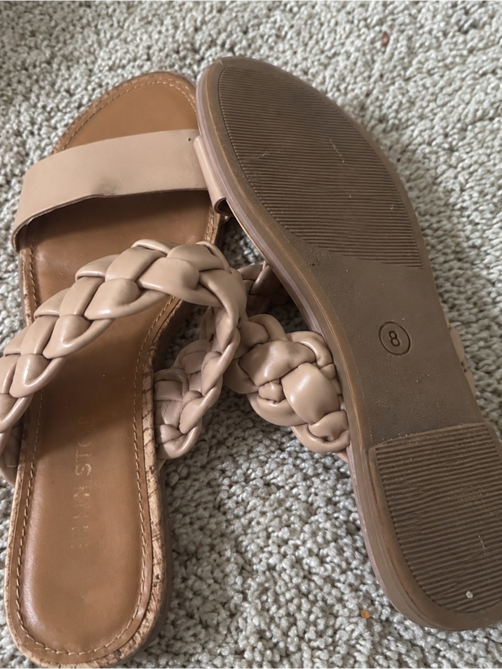 Braided Double-Strap Slide Sandals in Nude